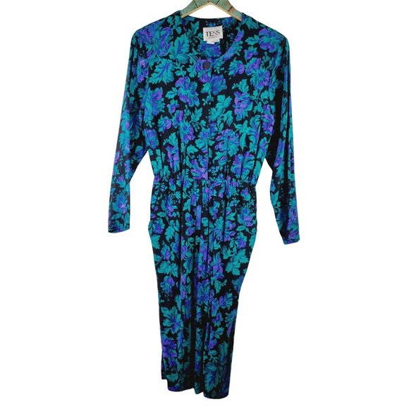 Vintage Tess Dress Floral Long Sleeve Pocket Shift Dress Sz 10 - Picture 1 of 8